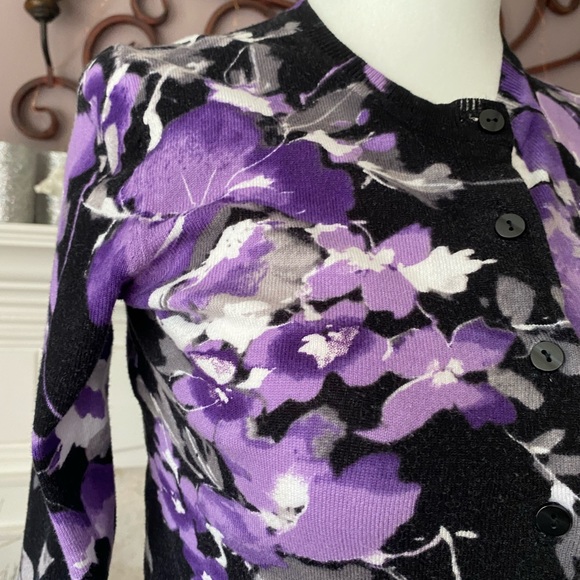 Karen Scott Black and Floral Print Cardigan - Picture 3 of 9